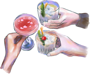 Friends Toast Textured Detailed Vibrant Trendy Cheering Glass Drinks Alcohol Couple Group