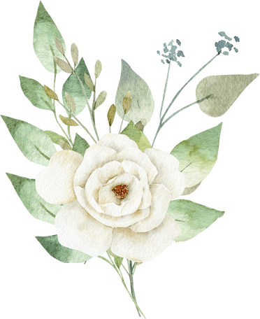 Watercolor Bouquet of White Flowers and Greenery Leaves