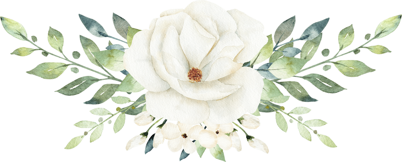 Watercolor Bouquet of White Flowers and Greenery Leaves